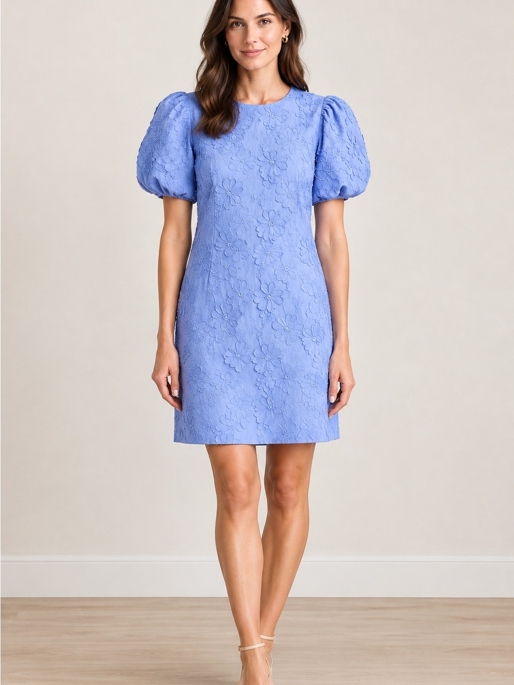 J.Crew Embroidered Floral Puff Sleeve Mini Dress Blue  NWT